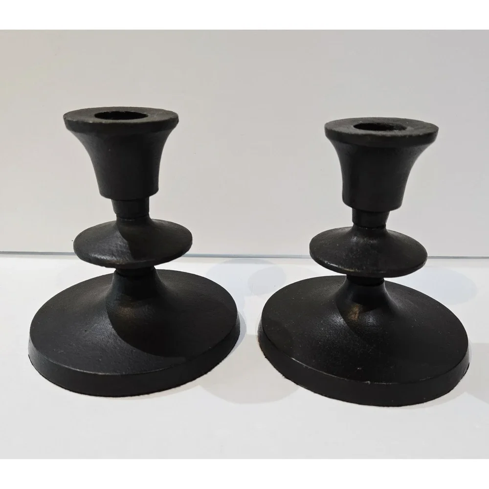 Black Iron Metal Taper Candle Holders Decor Pair Set Modern 2 India
